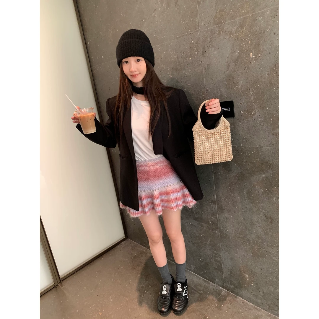 vcruan阿希哥自留私服 粉蓝渐变胭脂针织裙里面针织裤 RQ244202