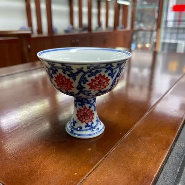 景德镇纯手工手绘青花缠枝莲纹复古家用高档陶瓷品茗杯