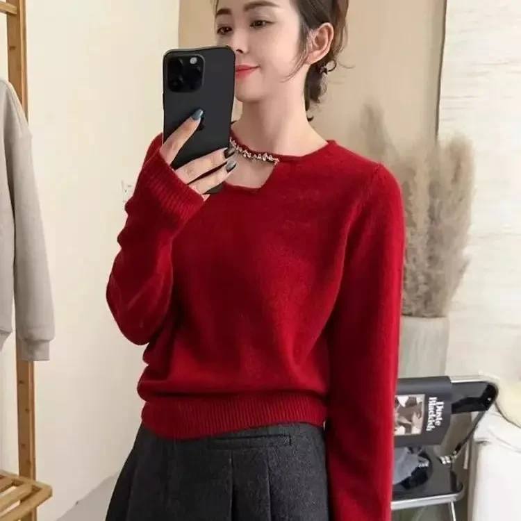 常规针织常规款见外包装毛针织衫百搭长袖红色针织衫