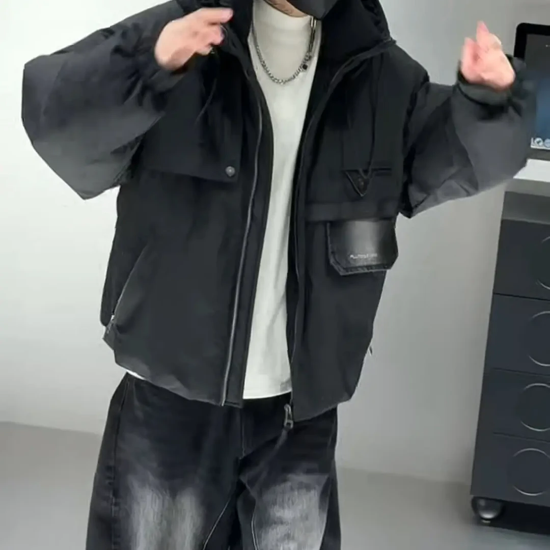 免烫收口袖冬季保暖连帽夹克潮流时尚短款羽绒服