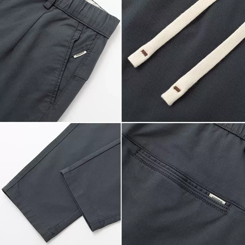 中和休闲男士轻奢专柜品质休闲裤简约纯色锥形裤小直筒抽绳长裤子