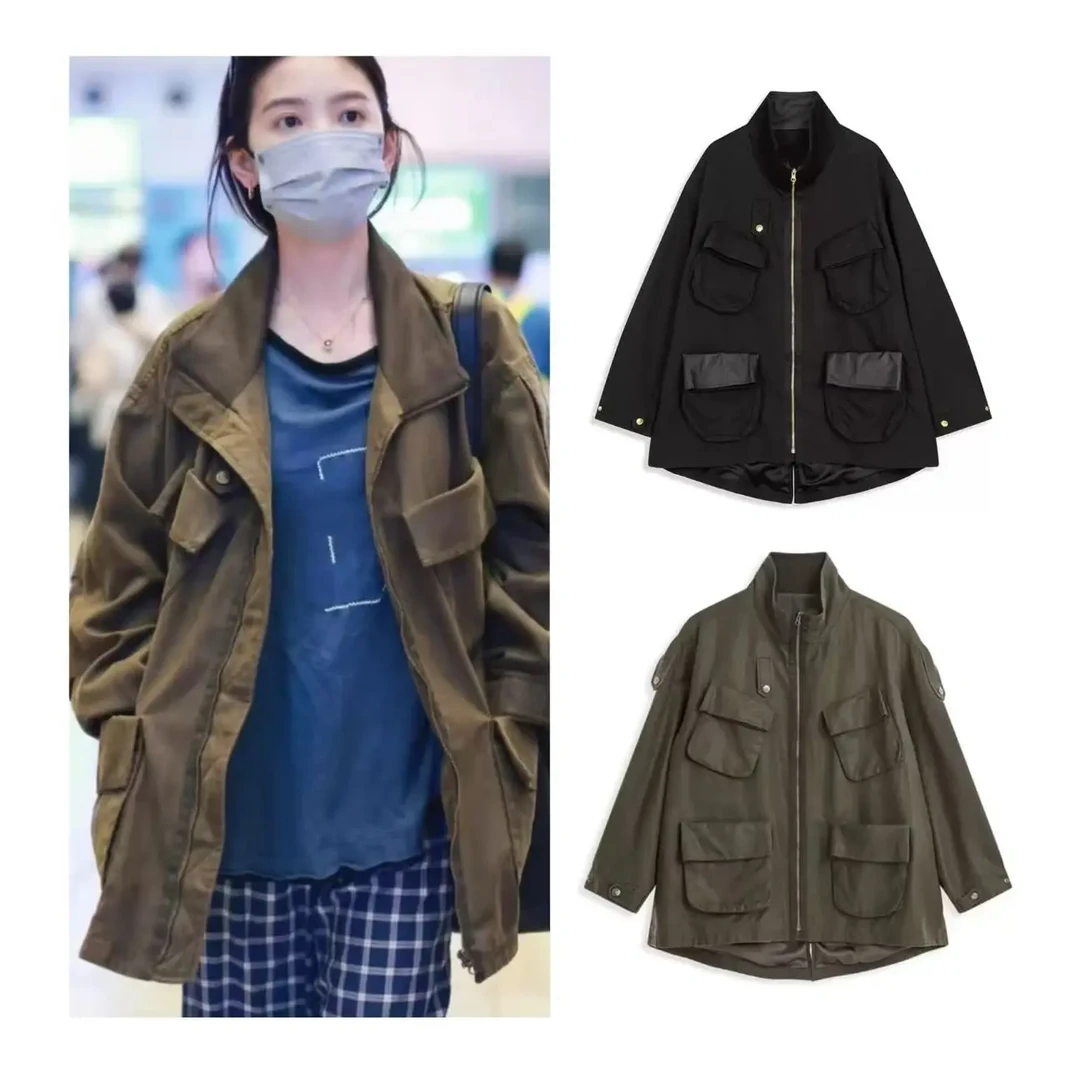 YY25秋新款复古宽松做旧多口袋工艺外套口袋常规厚款宽松型