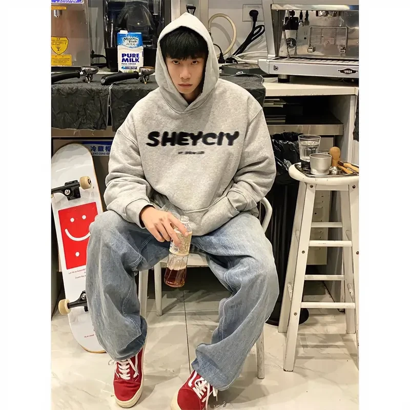 2025秋冬美式复古重磅oversize连帽衫卫衣男生新款高街潮ins外套