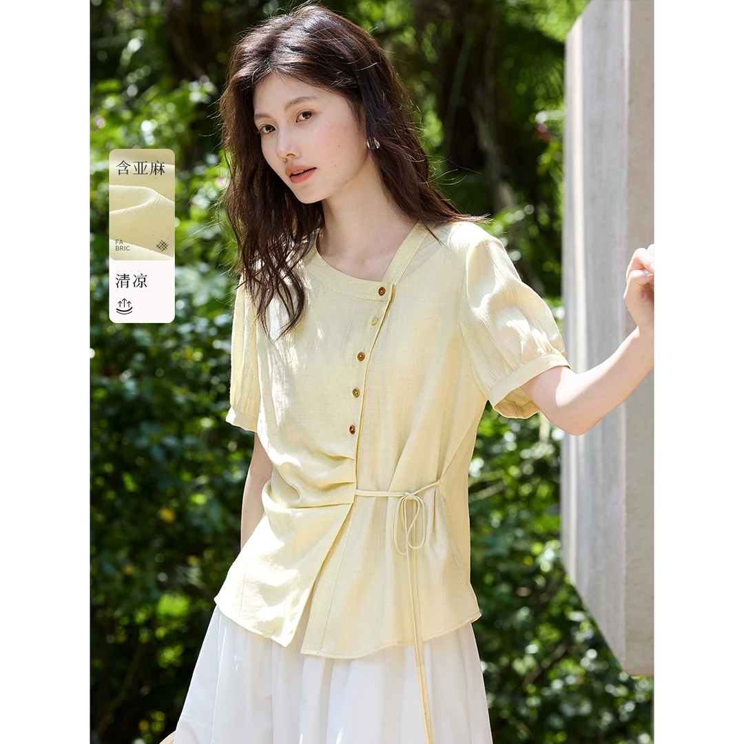 夏季薄款系带2025法式设计感独特遮肉显瘦百搭小众衬衫M103