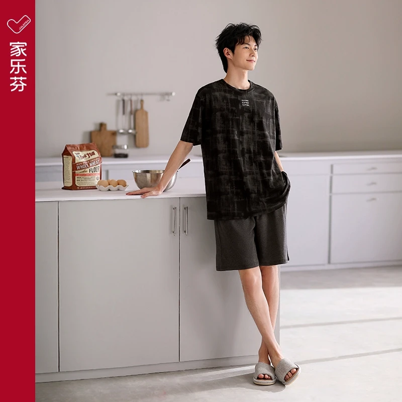 家乐芬睡衣男士夏季短袖短裤莫代尔棉家居服大码休闲夏天套装薄款