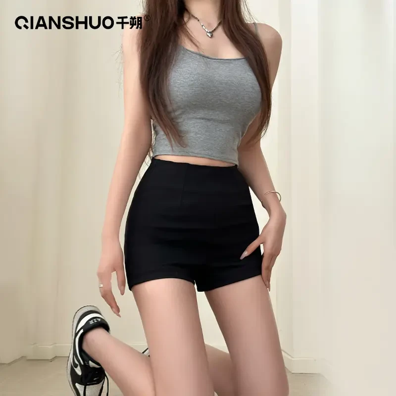 千朔百搭辣妹A字短裤女款高腰罗马热裤外穿配长靴西装修身显瘦裤