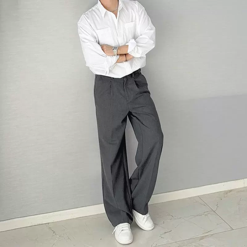 朱渣渣韩版小西裤男高级感极简宽松休闲裤直筒免烫垂坠感阔腿长裤