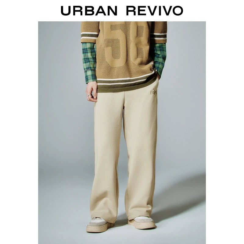 UR2025秋季新款男装简约休闲松紧腰抽绳字母阔腿裤UMV650030