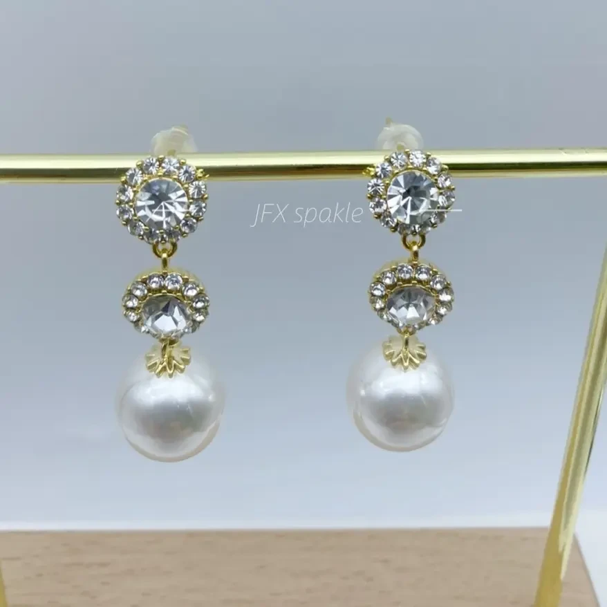 铜合金仿水晶仿珍珠耳饰 925银针珍珠简约设计师轻奢时尚百搭重工