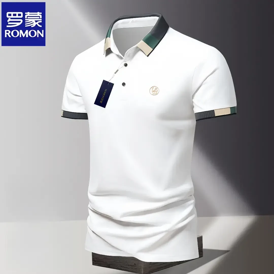Romon/罗蒙半袖男士冰丝POLO衫夏季纯色短袖T恤商务纯色休闲潮流t