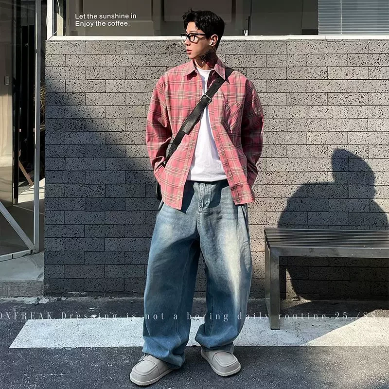 OXFREAK 「多巴胺 粉色佳人」定染格纹长袖衬衫男高级感格子外套