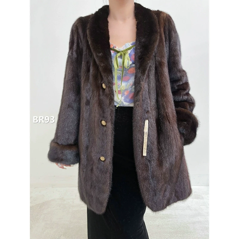 【BR93】S码 中古棕全抽貂皮外套水貂（肩40胸100衣86袖61）