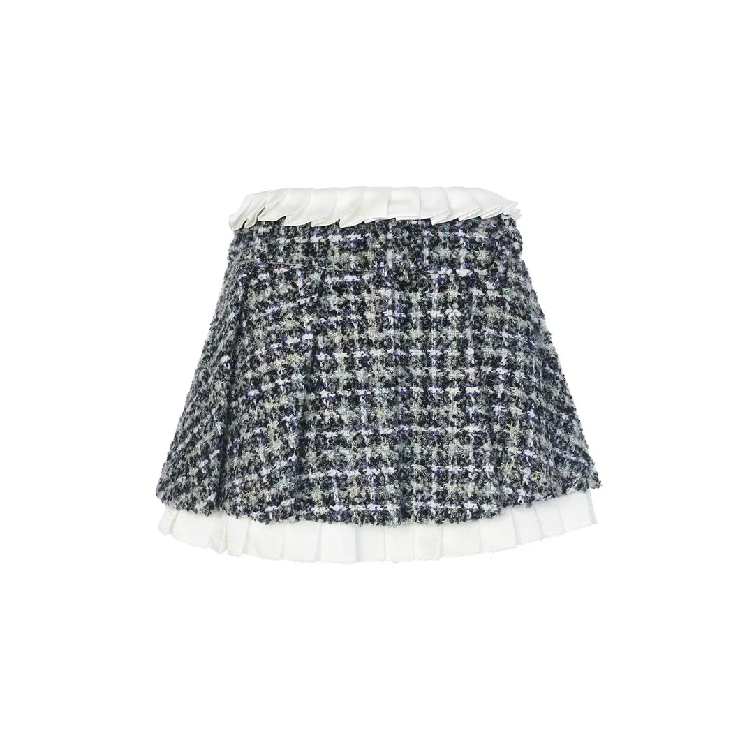 LeFame/拉飞姆2025冬季新款学院风粗花呢格纹A型短裙LF25D31SS054