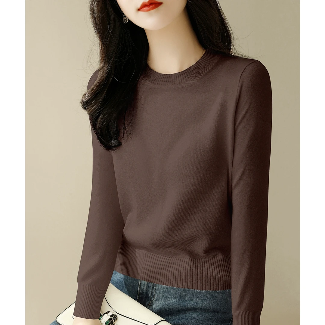 时尚百搭加厚款内搭打底上衣冬季半高圆领长袖宽松毛衣针织衫女