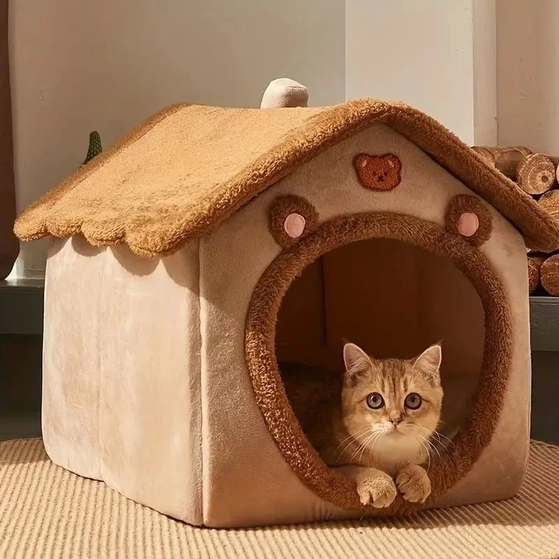 猫窝房子型冬季保暖小型犬兔子狗窝猫窝四季通用可拆洗宠物窝垫Z
