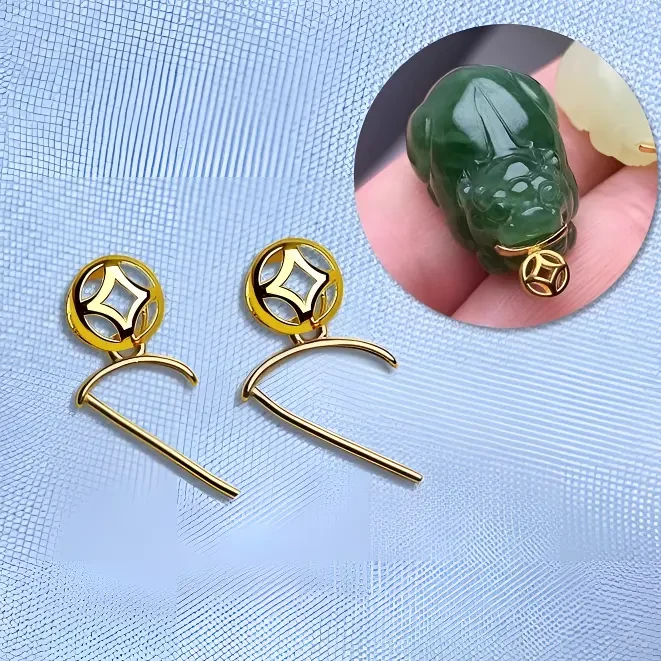 铜合金高级感镀18K牛鼻孔光面金色夹扣吊坠diy固定扣头貔貅扣头