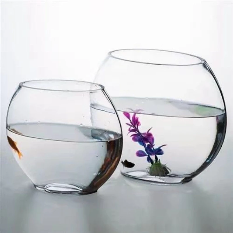 创意扁口玻璃鱼缸椭圆形 高白透明玻璃金鱼缸迷你水族箱小型桌面