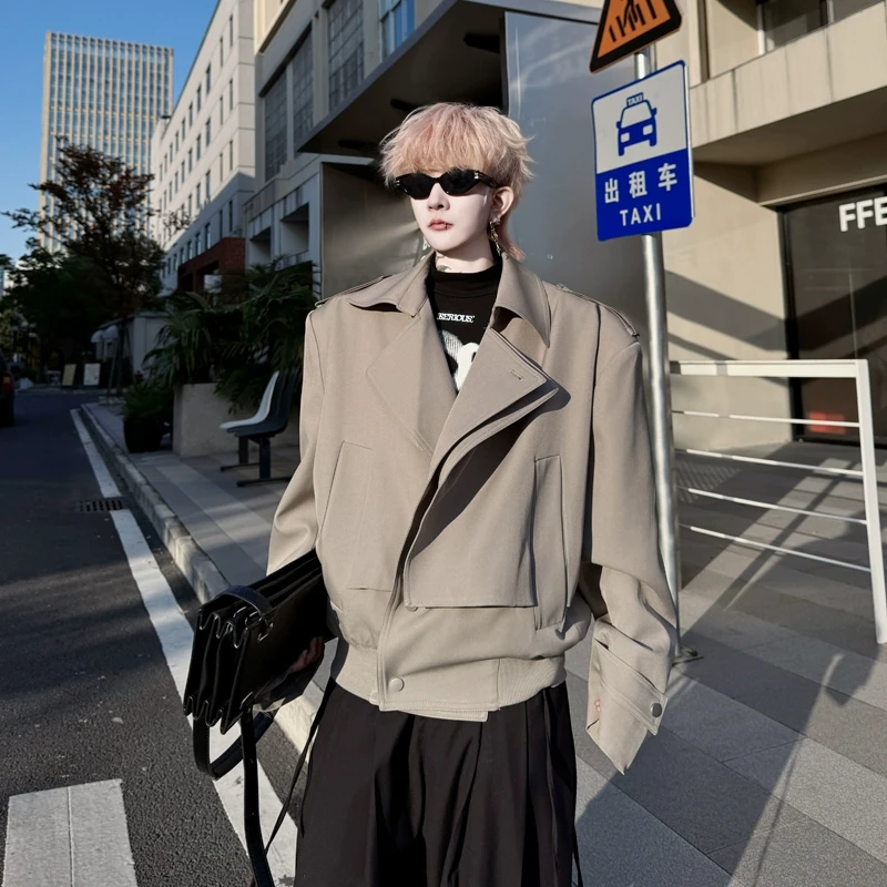 春装小众解构双门襟设计翻领肩章夹克男潮牌痞帅短款外套发型师潮