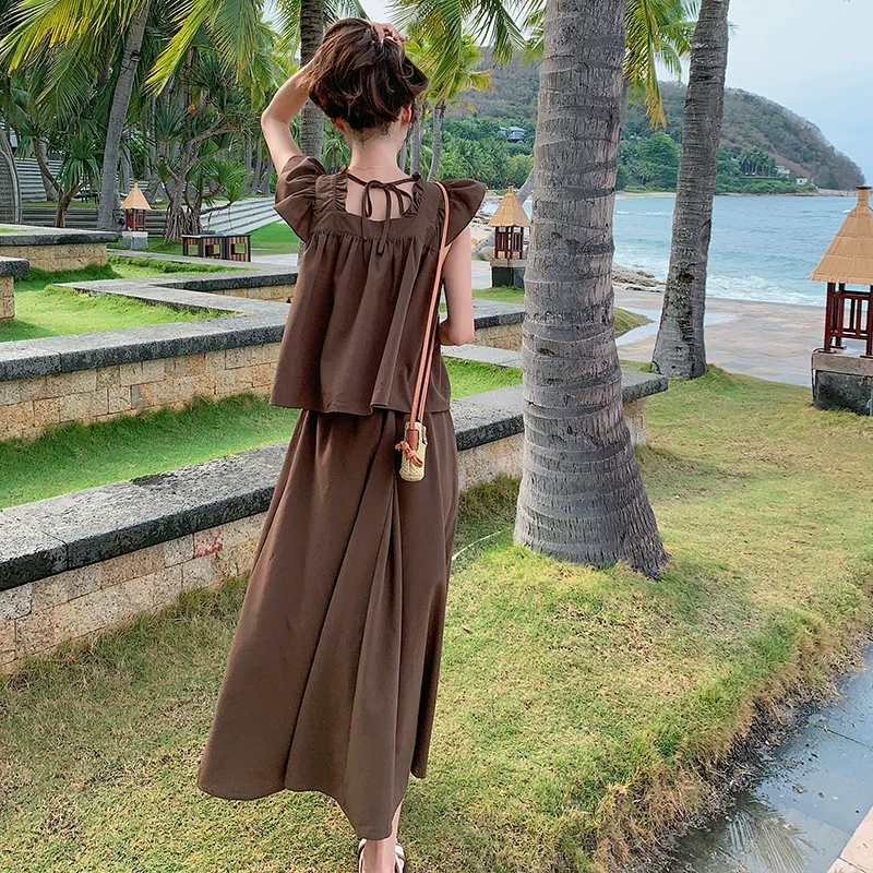 夏季显瘦气质法式复古女装连衣裙套装女裙子上衣背心高腰宽松韩版