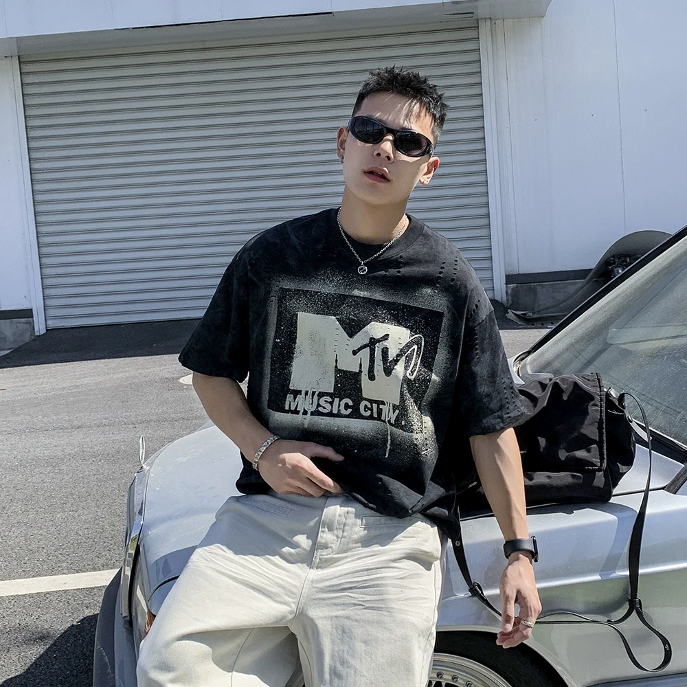 美式复古印花短袖T恤男2025年夏季新款情侣高街体恤宽松圆领半袖