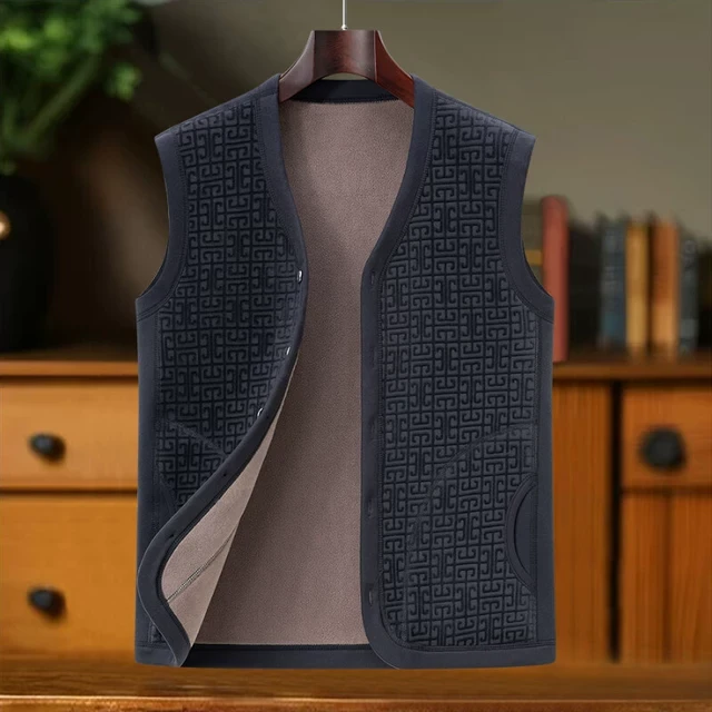 爸爸装加绒马甲秋冬中老年男士时尚爷爷装外穿双面绒保暖加厚背心