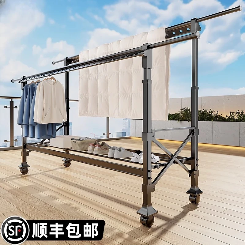 顺丰上门 加厚可拆卸可折叠伸缩款双杆款晾衣架落地户外简易室外