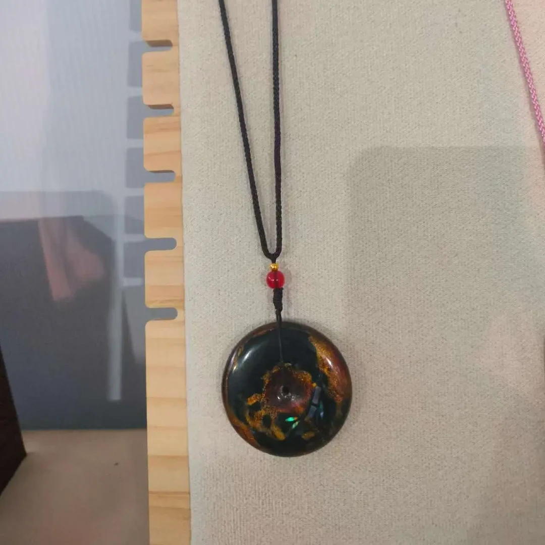 漆器时尚黄色吊坠木链子娘娘扣饰品