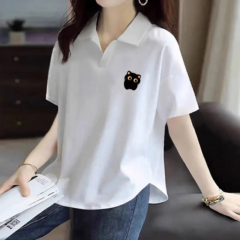 减龄气质高级感印花POLO领正肩宽松显瘦女装夏季新款短袖T恤上衣