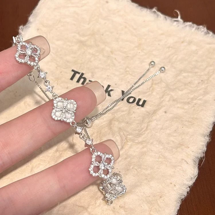 合金合成锆石手链 富家千金满钻手链四叶草锆石爆款小众精致手饰