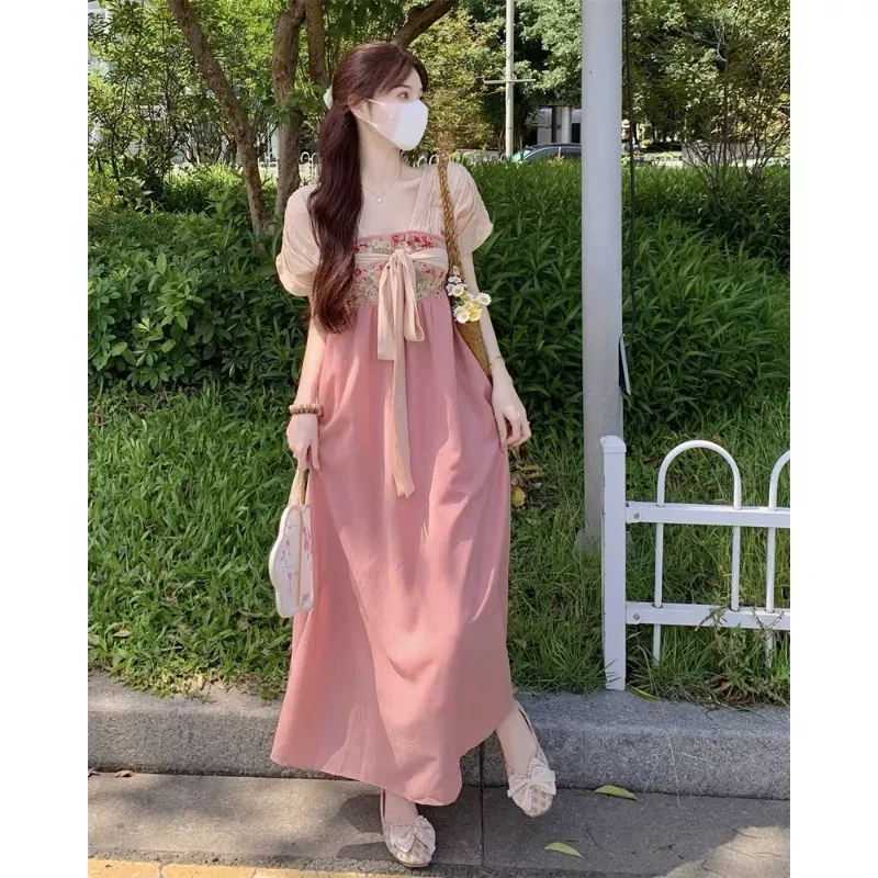 改良汉服国风元素仙女连衣裙女夏季新款高级感日常气质复古长裙子