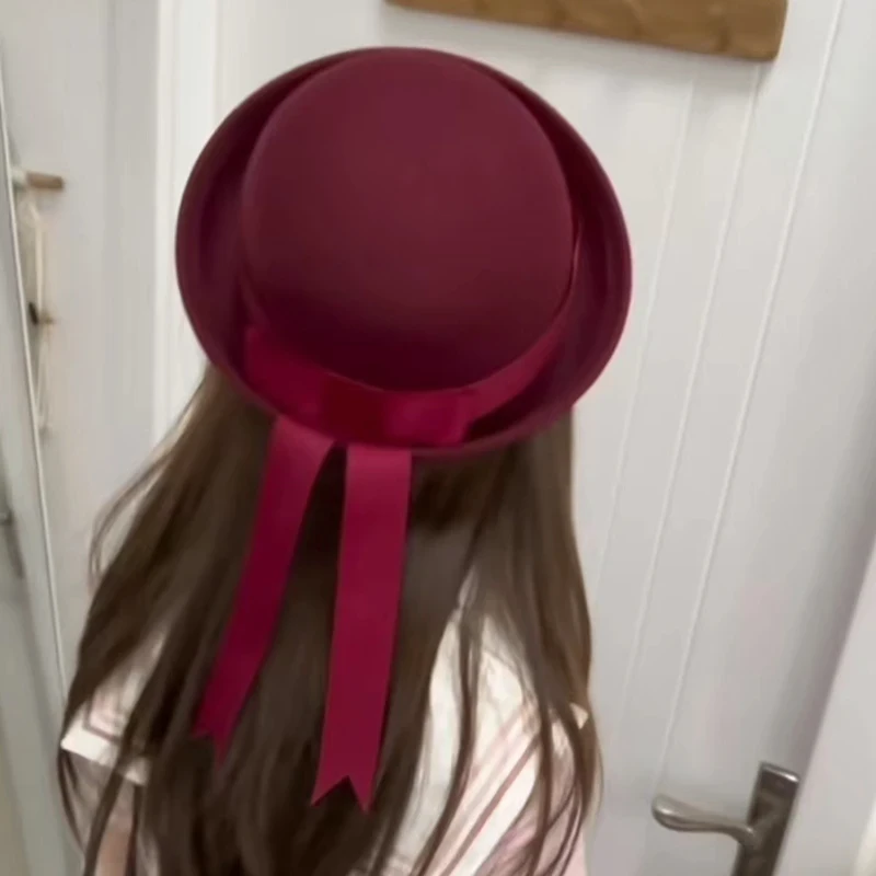 猫耳JK制服帽学院风爆款蝴蝶结飘带女生甜酷风百搭毛呢海军帽圆帽