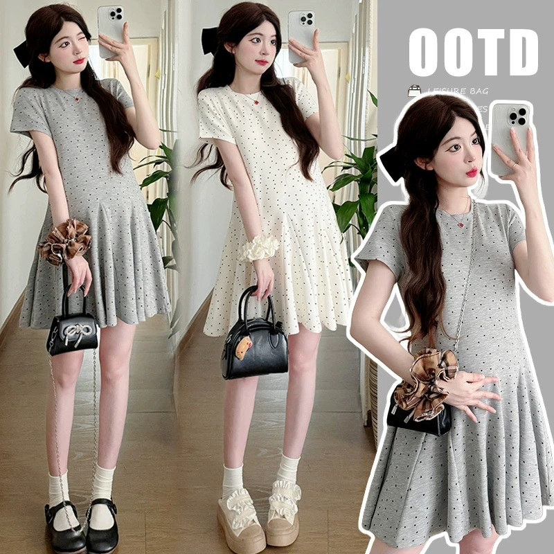 2025孕妇装夏季新款时尚宽松显廋波点孕妇中长款连衣裙外穿气质