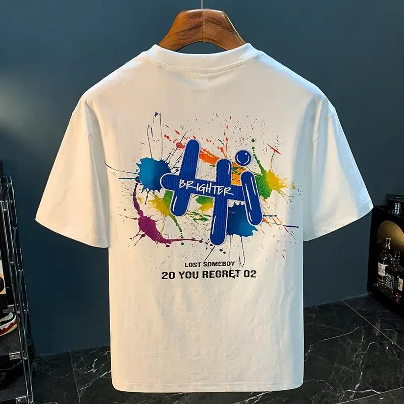 jeep吉普宽松短袖T恤男夏季潮流彩绘印花体恤衫刺绣男士半袖上衣