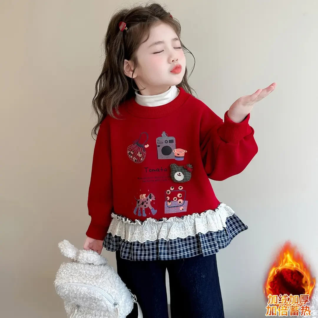 女童卡通加绒卫衣一绒加厚儿童保暖休闲甜美上衣小女孩宝宝冬装