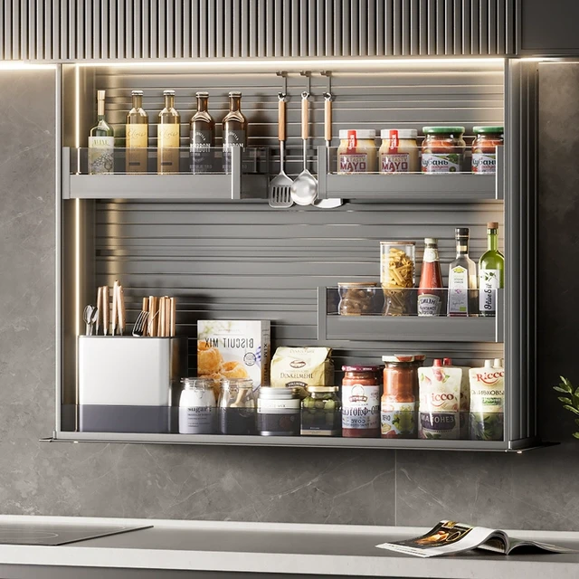 梦隅厨房吊柜垂直升降拉篮电动智能语音触控下拉自动调味拉篮橱柜