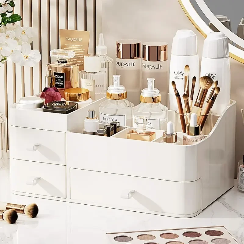化妆品收纳盒桌面梳妆台置物架抽屉护肤品口红整理箱防尘分格