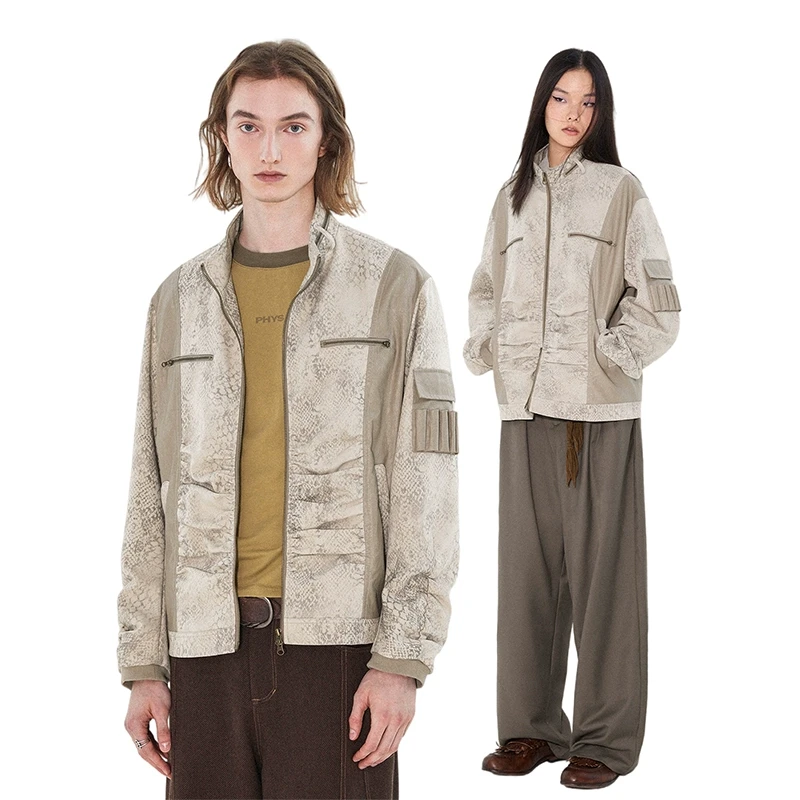 物理少年 都市奇谈系列「蛇影遂溪」蛇纹印花重工拼接宽松夹克