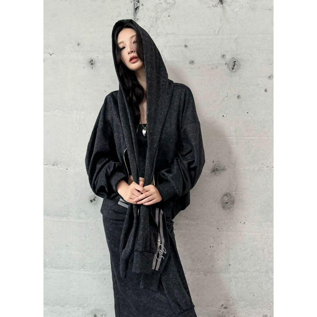 IAMCPLUS 秋意运动会 球衣抹胸假两件半裙连帽运动外套三件套装女