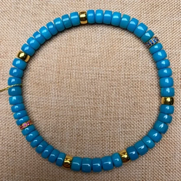 原矿纯天然绿松石精品高瓷18k金隔片直切手串