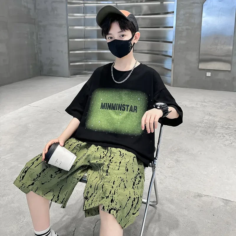 男童短袖套装儿童夏装6-12岁中大童夏季半袖两件套男孩薄款洋气潮