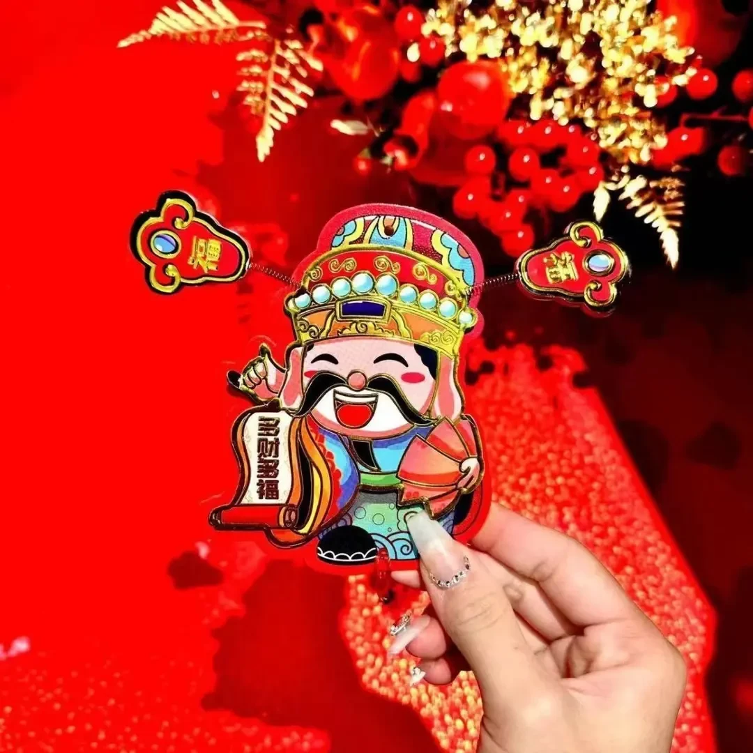 蛇年创意可爱摇耳朵财神冰箱贴喜庆文创卡通磁吸春节挂饰