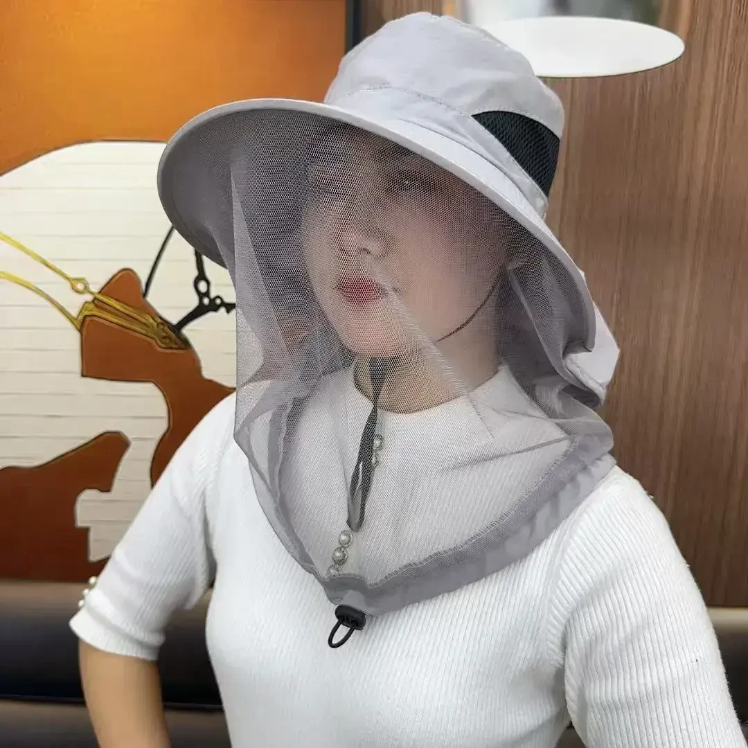 旺鑫防蚊帽户外钓鱼男款防晒帽透气网纱防晒面罩夜钓防虫帽大檐