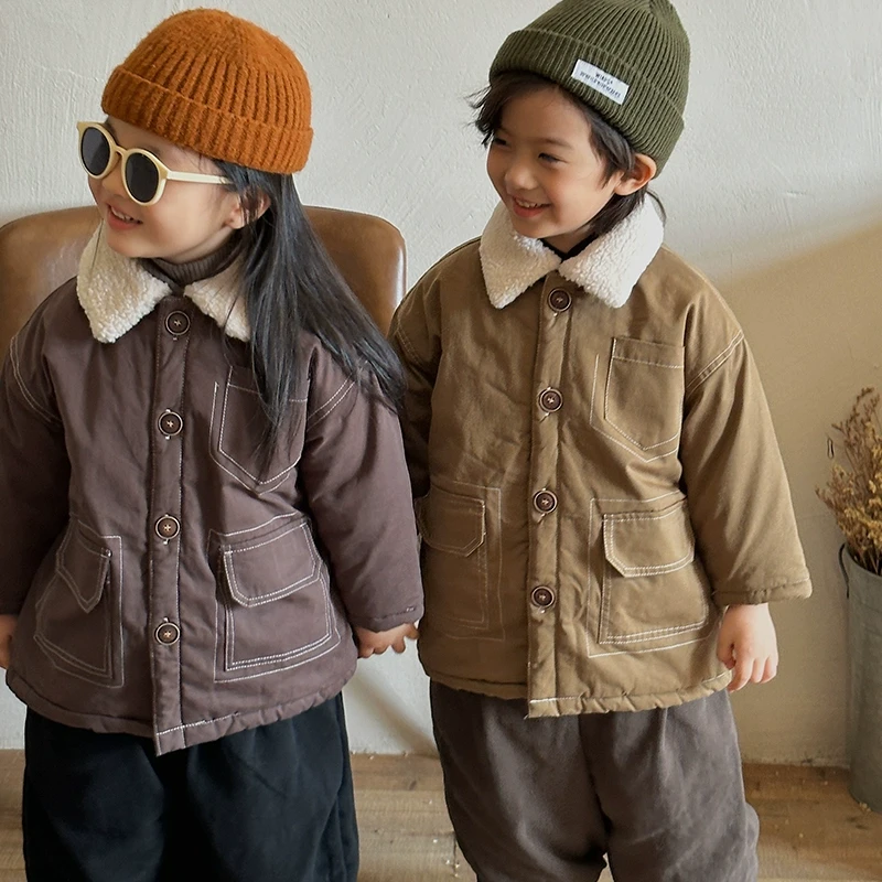 【补贴价】WS143男童女童明线绗棉冬装棉服韩版儿童翻毛领夹棉外套