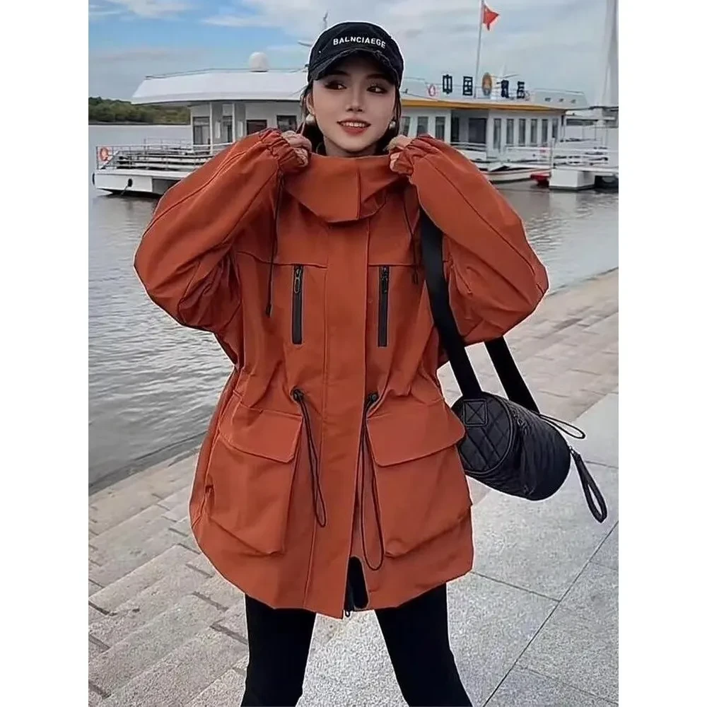 欧洲站新款高级感休闲收腰小个子风衣工装外套女春秋冬二冲锋衣