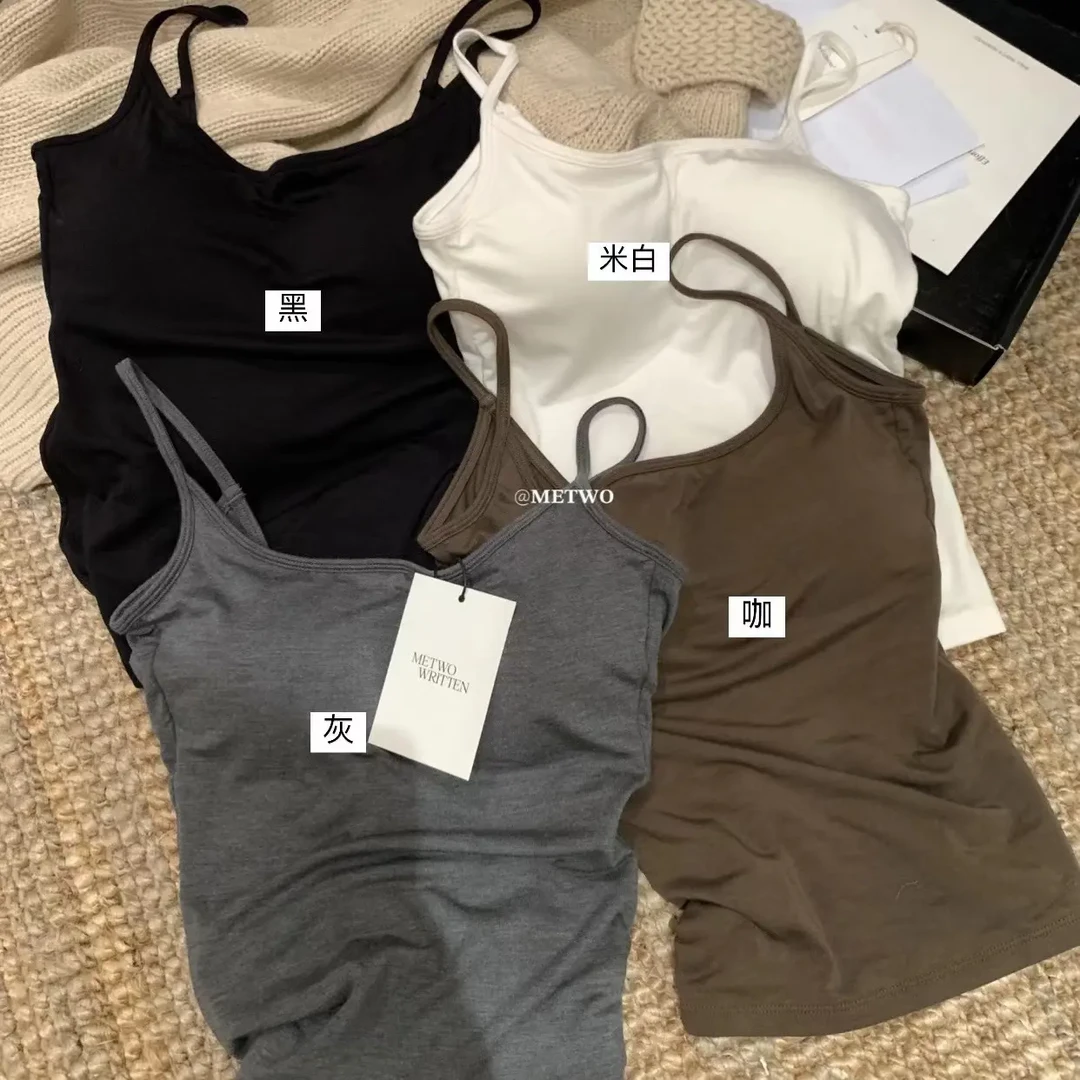 秋冬磨毛加厚优越外扩带胸垫纯欲打底吊带背心可外穿运动瑜伽百搭