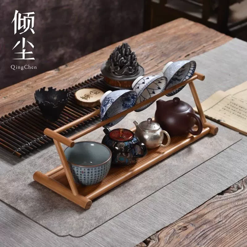 小紫烟 手工精品高山楠竹茶壶架杯架茶水博古收纳沥水架茶道
