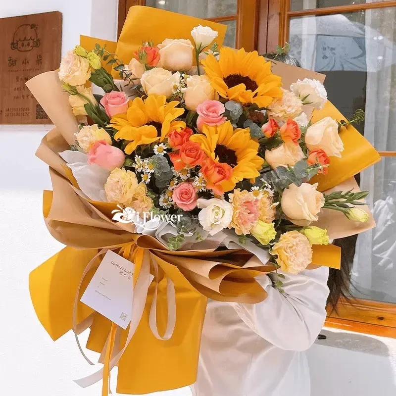 香槟玫瑰花束鲜花速递订购同城配送同城精选附近花店送花小时达
