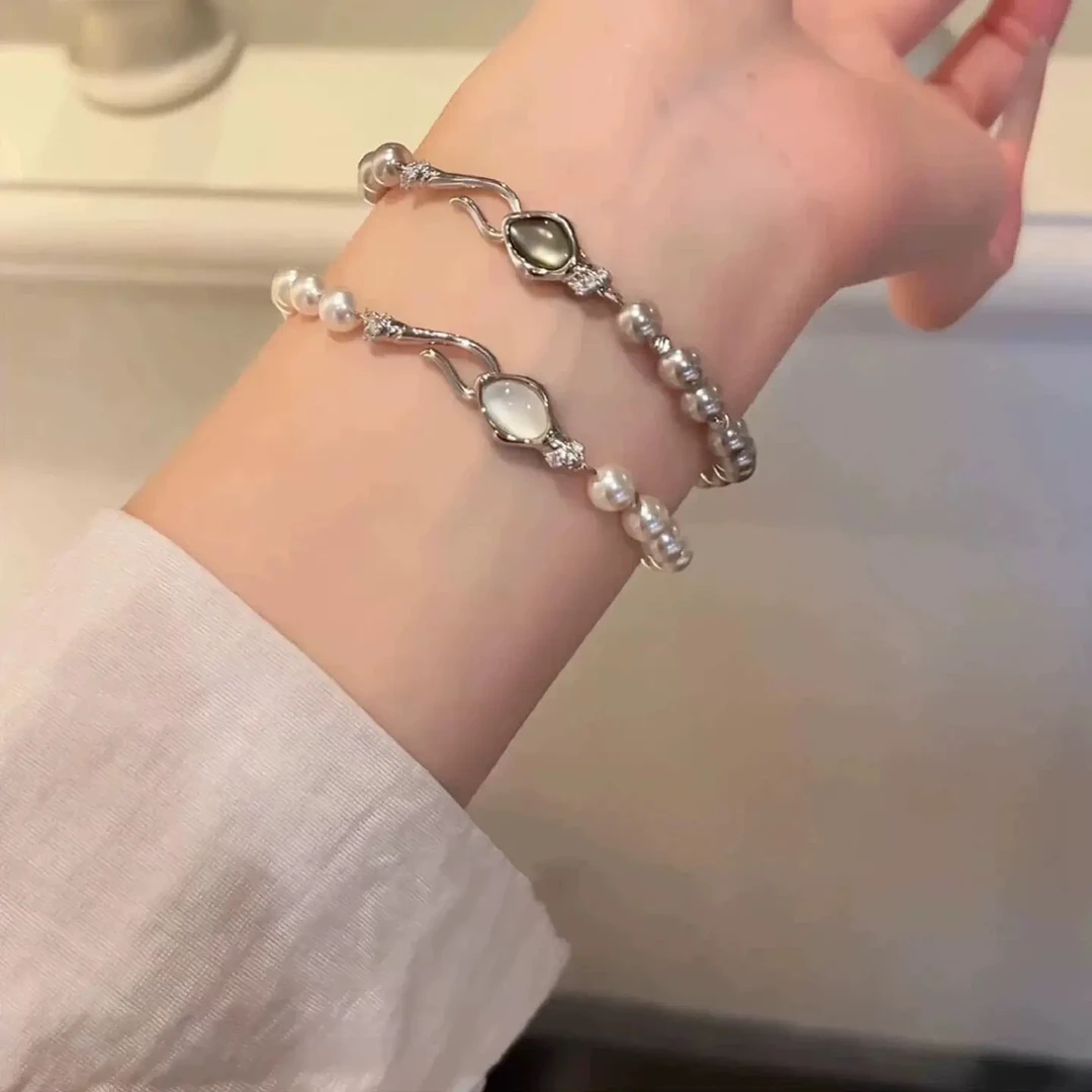 锌合金仿珍珠手链 法式高级感仿珍珠灵蛇手链轻奢小众精致手串