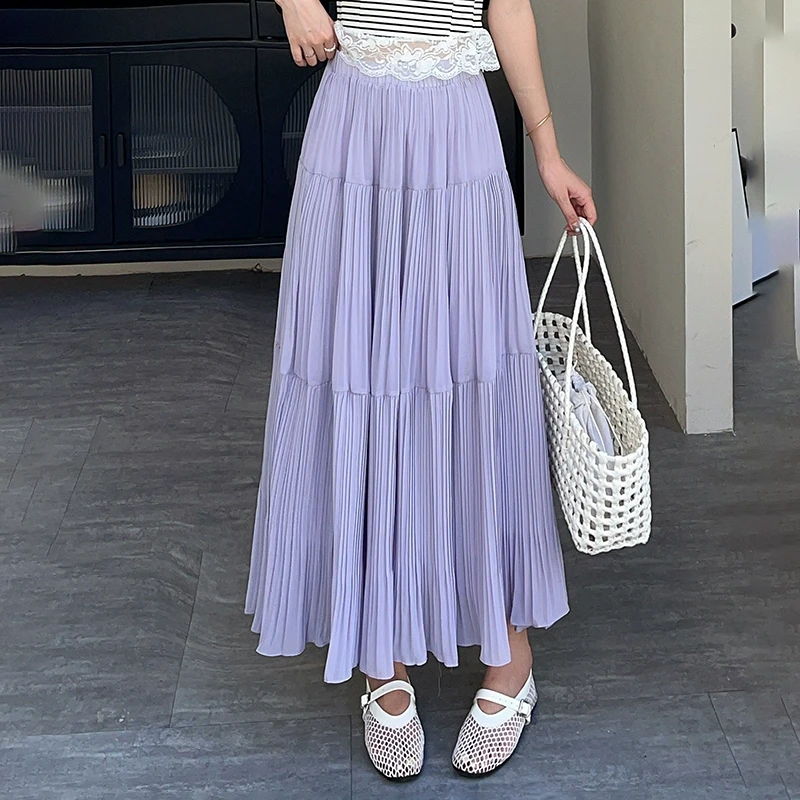 雪纺百褶蛋糕裙长裙女夏季2025新款高腰显瘦垂感a字大摆裙半身裙