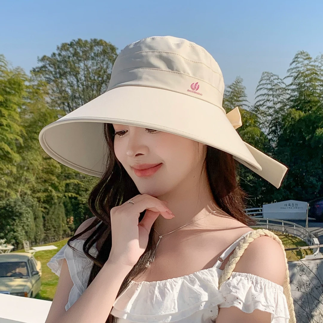 2025新款蝴蝶结防晒遮阳帽春夏户外出游骑车百搭太阳帽大檐渔夫帽
